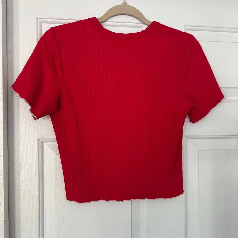 Liana Leset Red Short Sleeve Crop Baby Tee - Picture 2 of 3